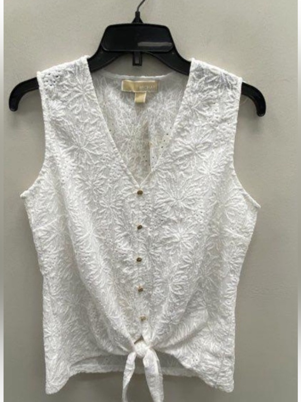 Michael Kors White Lace Tie-Front Sleeveless Camisole